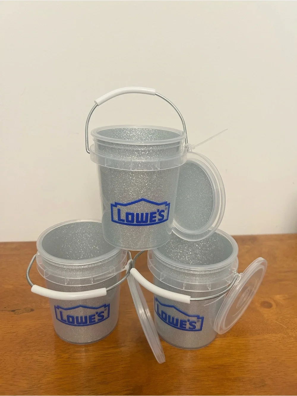 Lowe's Mini Buckets Limited Edition Glitter w / Lid Set of 3